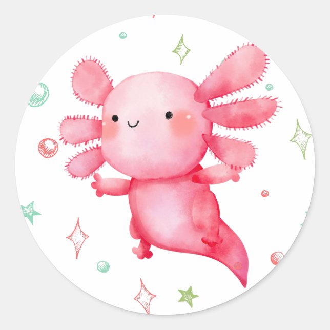 Sticker Rond Aquarelle rose Axolotl fête d'anniversaire (Devant)