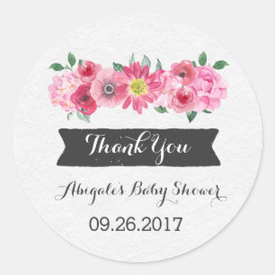 Sticker Rond Aquarelle rose Baby shower floral Favoriser Sticke
