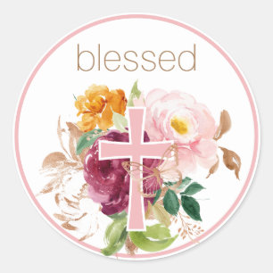 Sticker Rond Aquarelle rose bienheureuse Florale