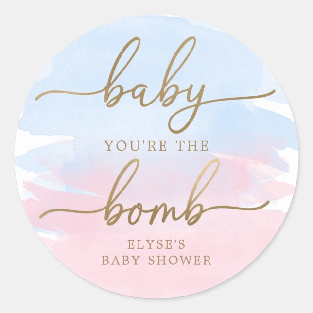 Sticker Rond Aquarelle rose bleu or Bombe Bombe Favoriser Stick (Devant)