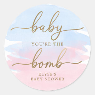Sticker Rond Aquarelle rose bleu or Bombe Bombe Favoriser Stick