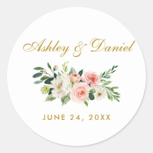Sticker Rond Aquarelle rose Blush Or FlorMariage