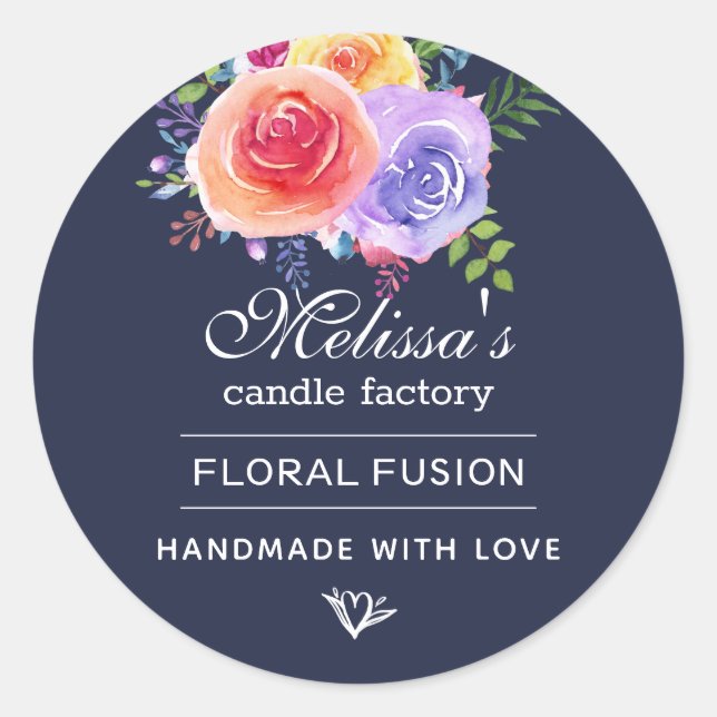 Sticker Rond Aquarelle Rose bouquet floral savon bougie (Devant)