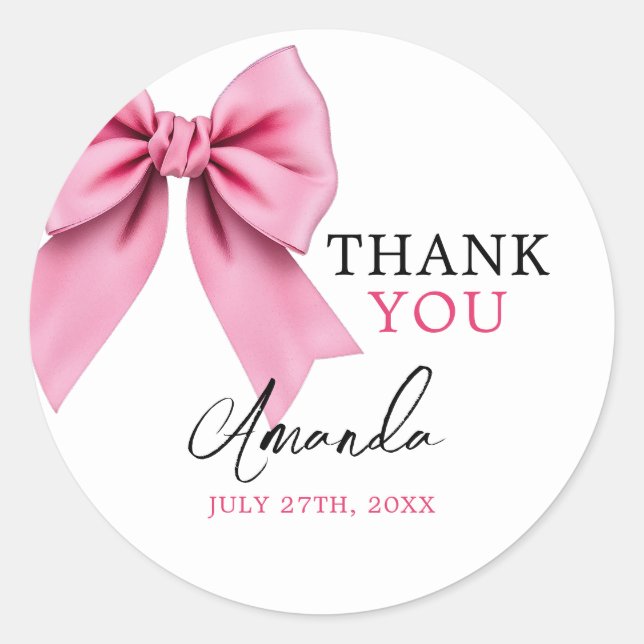 Sticker Rond Aquarelle Rose Bow Chic Sweet 16 Anniversaire (Devant)