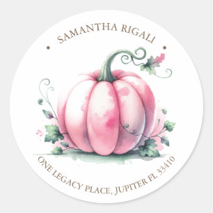 Sticker Rond Aquarelle rose Citrouilles Adresse de retour