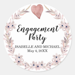 Sticker Rond Aquarelle rose Coeur et Fleur
