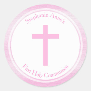 Sticker Rond Aquarelle rose communion