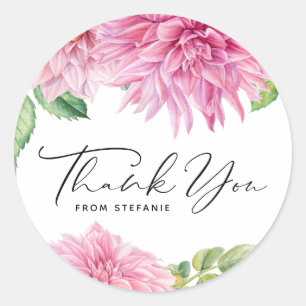 Sticker Rond Aquarelle rose Dahlia Floral Merci d'anniversaire