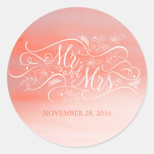 Sticker Rond Aquarelle rose douce Mariage de typographie modern