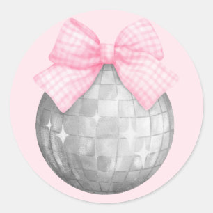 Sticker Rond Aquarelle rose En vichy Bow Silver Disco Ball