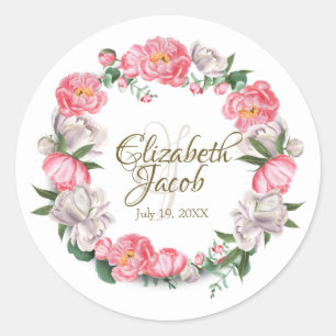 Sticker Rond Aquarelle rose et blanc