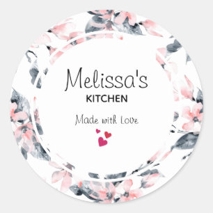 Sticker Rond Aquarelle rose et gris Floral Motif Cuisine