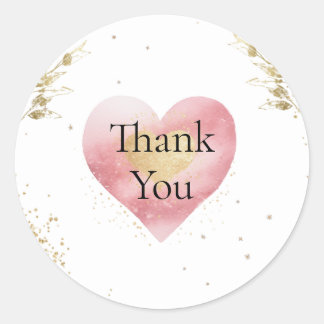 Sticker Rond Aquarelle rose et Merci or