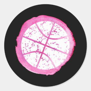 Sticker Rond Aquarelle rose fille de basket