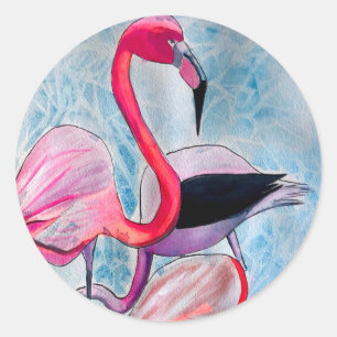 Sticker Rond Aquarelle rose flamand coloré