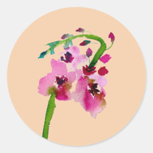 Sticker Rond Aquarelle rose fleurie mariage