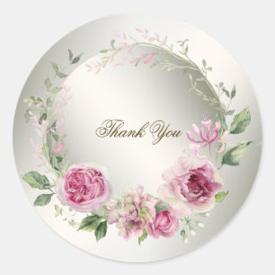 Sticker Rond Aquarelle rose Floral Frame Bronze brillant