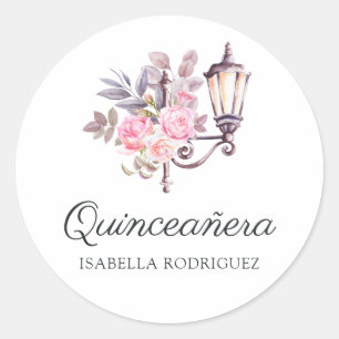 Sticker Rond Aquarelle rose Floral Vintage Paris Quinceañera