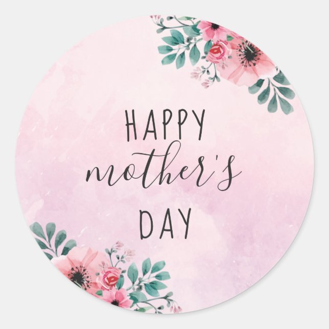 Sticker Rond Aquarelle rose florale Bonne fête des mères (Devant)