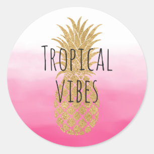 Sticker Rond Aquarelle rose glam or ananas Ombre