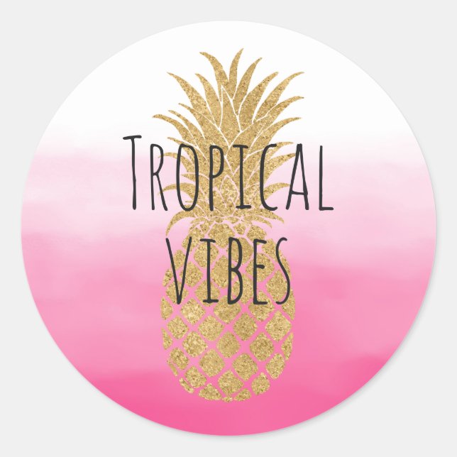 Sticker Rond Aquarelle rose glam or ananas Ombre (Devant)