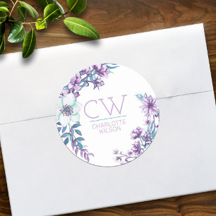 Sticker Rond Aquarelle rose jolie Floral Personnalisé