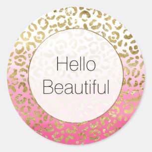 Sticker Rond Aquarelle rose léopard d'or