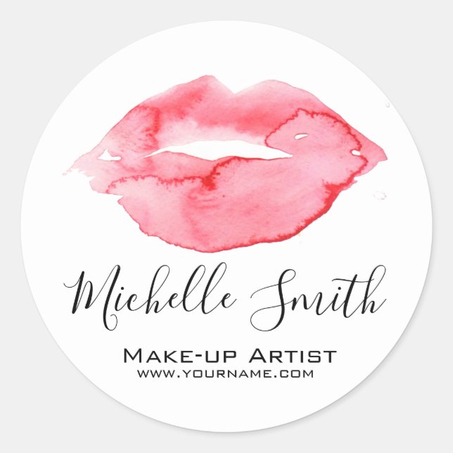 Sticker Rond Aquarelle rose lèvres rose marque maquillage (Devant)