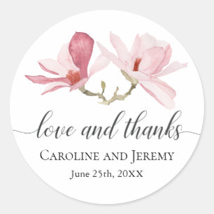 Sticker Rond Aquarelle rose Magnolia Merci Floral