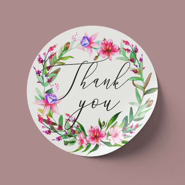 Sticker Rond Aquarelle rose mariage tropical (Créateur téléchargé)