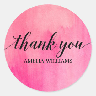 Sticker Rond Aquarelle rose Merci