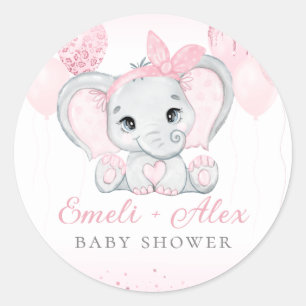 Sticker Rond Aquarelle rose moderne Baby shower Elephant Girl