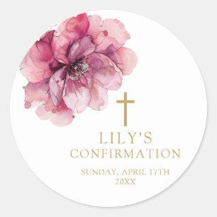 Sticker Rond Aquarelle rose moderne Confirmation florale