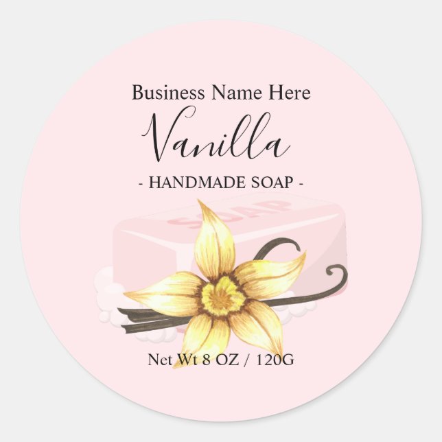 Sticker Rond Aquarelle rose moderne Vanille savon artisanal (Devant)