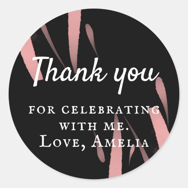 Sticker Rond Aquarelle rose noir 70e anniversaire Merci (Devant)