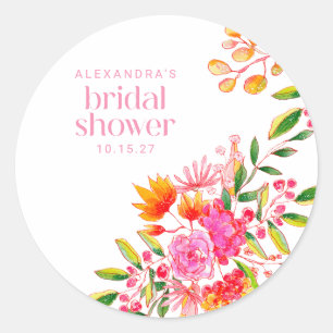 Sticker Rond Aquarelle rose orange moderne Fête des mariées flo