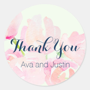 Sticker Rond Aquarelle rose pâle fleurit Merci Sceau
