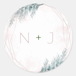 Sticker Rond Aquarelle rose pâle Mariage botanique géométrique