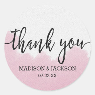 Sticker Rond Aquarelle rose pâle touche le Merci Mariage