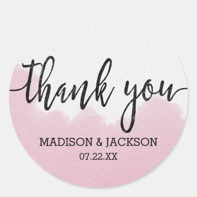 Sticker Rond Aquarelle rose pâle touche le Merci Mariage (Devant)