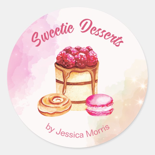 Sticker Rond Aquarelle rose Pâtisserie Boulangerie Sucres (Devant)