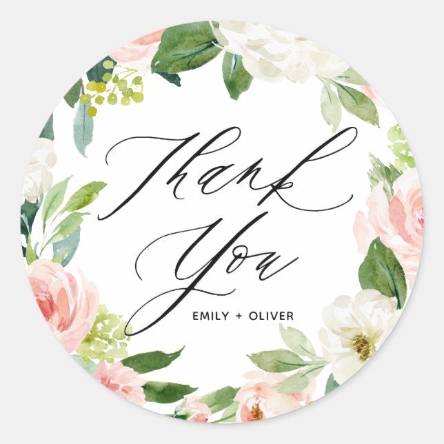 Sticker Rond Aquarelle rose Pêche Floral Merci de couronne (Devant)