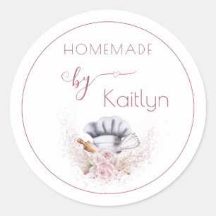Sticker Rond Aquarelle Rose Personnalisée pour la Pâtisserie Ma
