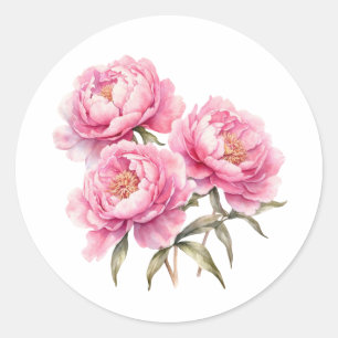 Sticker Rond Aquarelle rose pivoine Fleurs