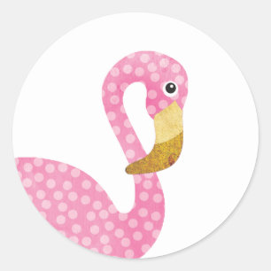 Sticker Rond Aquarelle rose Polka Flamant rose