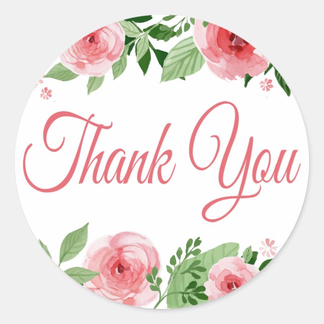 Sticker Rond Aquarelle Rose Rose Merci Floral (Devant)