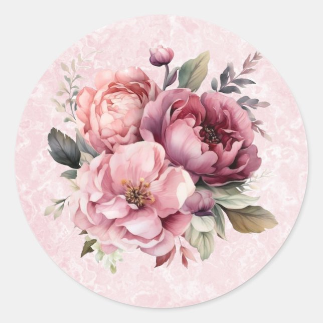 Sticker Rond Aquarelle rose rose rose Mariage en marbre (Devant)