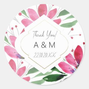 Sticker Rond Aquarelle rose Rustique Lotus Art Floral