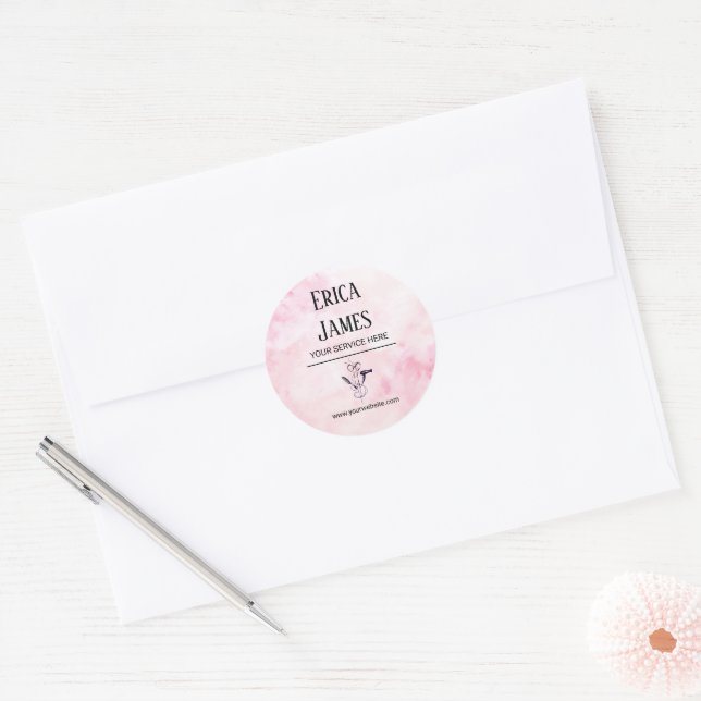 Sticker Rond Aquarelle rose Salon de beauté (Enveloppe)