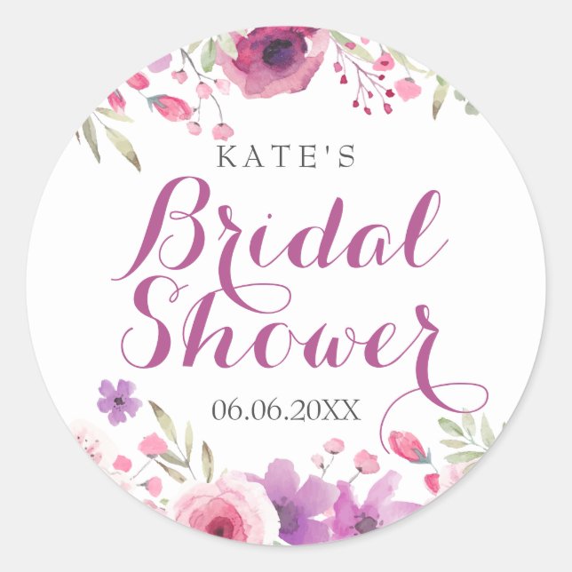 Sticker Rond Aquarelle Rose sauvage Fête des mariées florale (Devant)